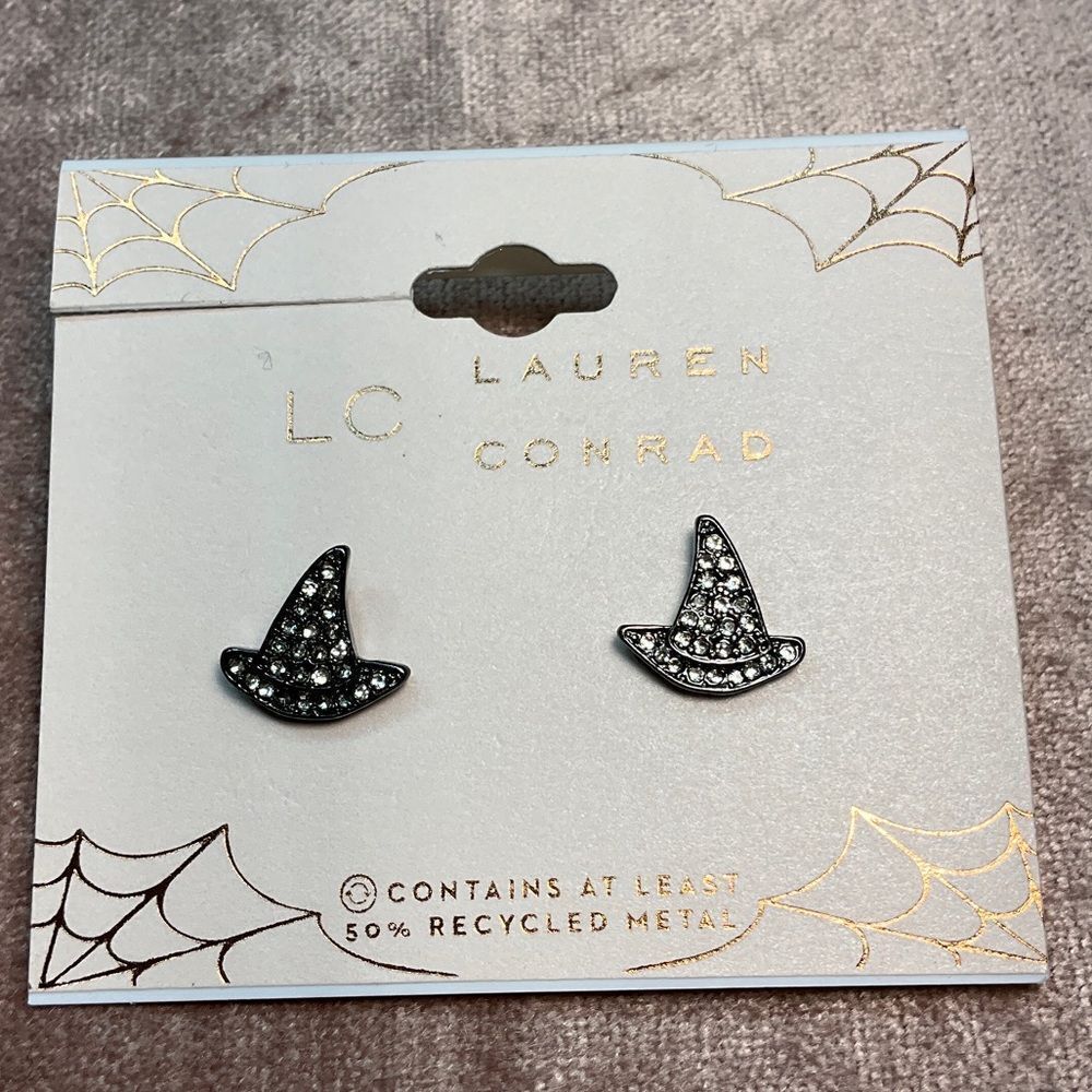 LC Lauren‎ Conrad Sparkling Black Witch Hat Earrings